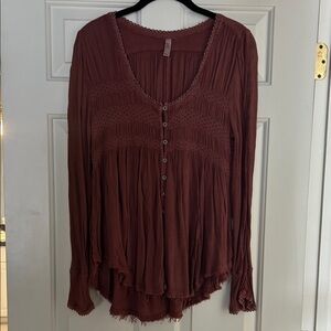 Free People Maroon Button-Front Blouse